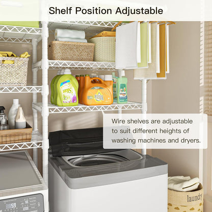 Ulif U13 Medium Over Washer and Dryer Storage Shelves, 6 Tiers Laundry Room Standing Shelf with 2 Hanger Rods, Space Saver Clothes Drying Rack, 57.8" W x 22" D x 77.4" H, Black