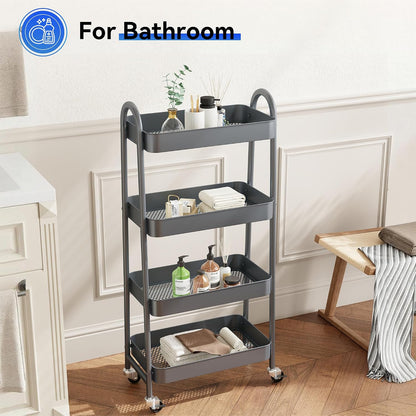 NEWBULIG 3-Tier Rolling Storage Cart, Metal Mobile Utility Organizer Shelf with Lockable Wheels, Space-Saving Freestanding Storage for Bathroom Living Room and Narrow Corner Spaces, Green