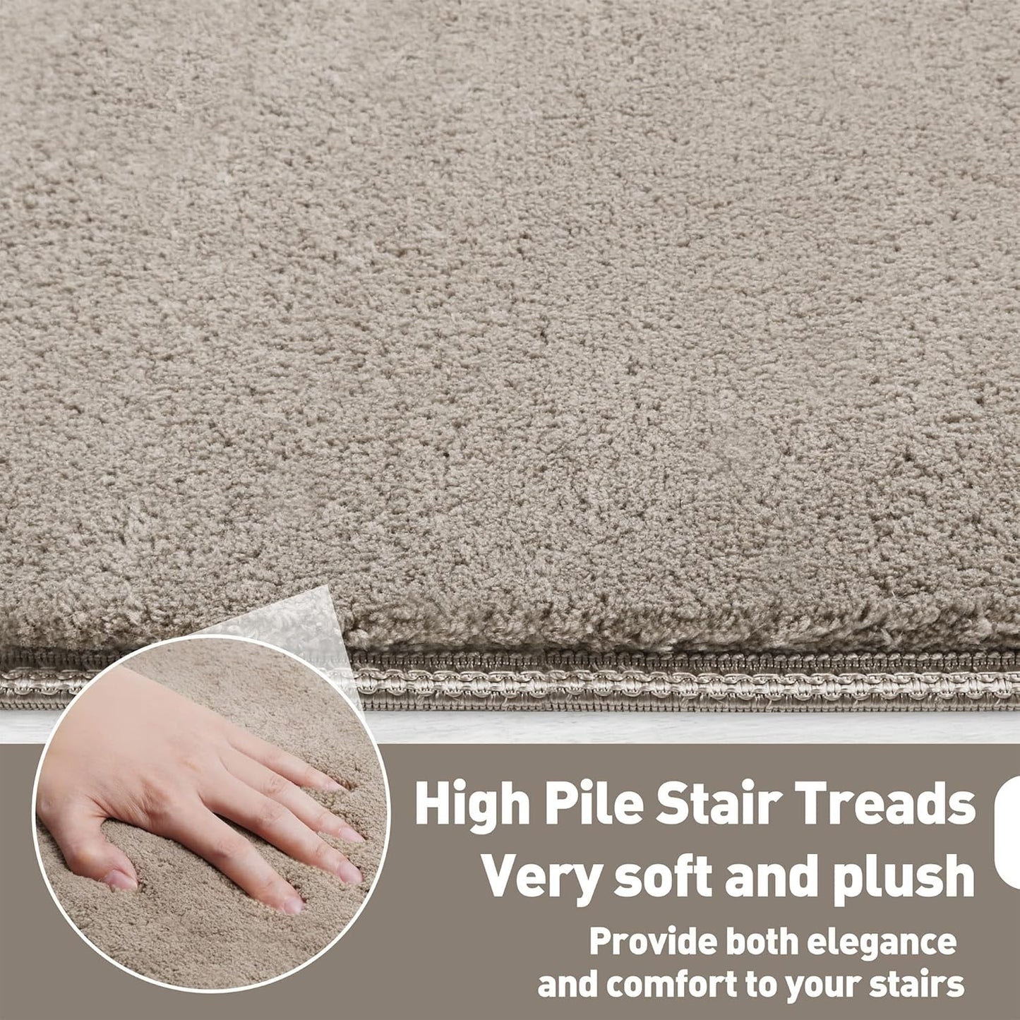 PURE ERA Carpet Stair Treads Ultra Plush 9.5" X 30"Soft Bullnose Indoor Stair Protectors Pet-Friendly Non-Slip Skid Resistant Tape Free Washable Reusable(2 Pieces,Brown)