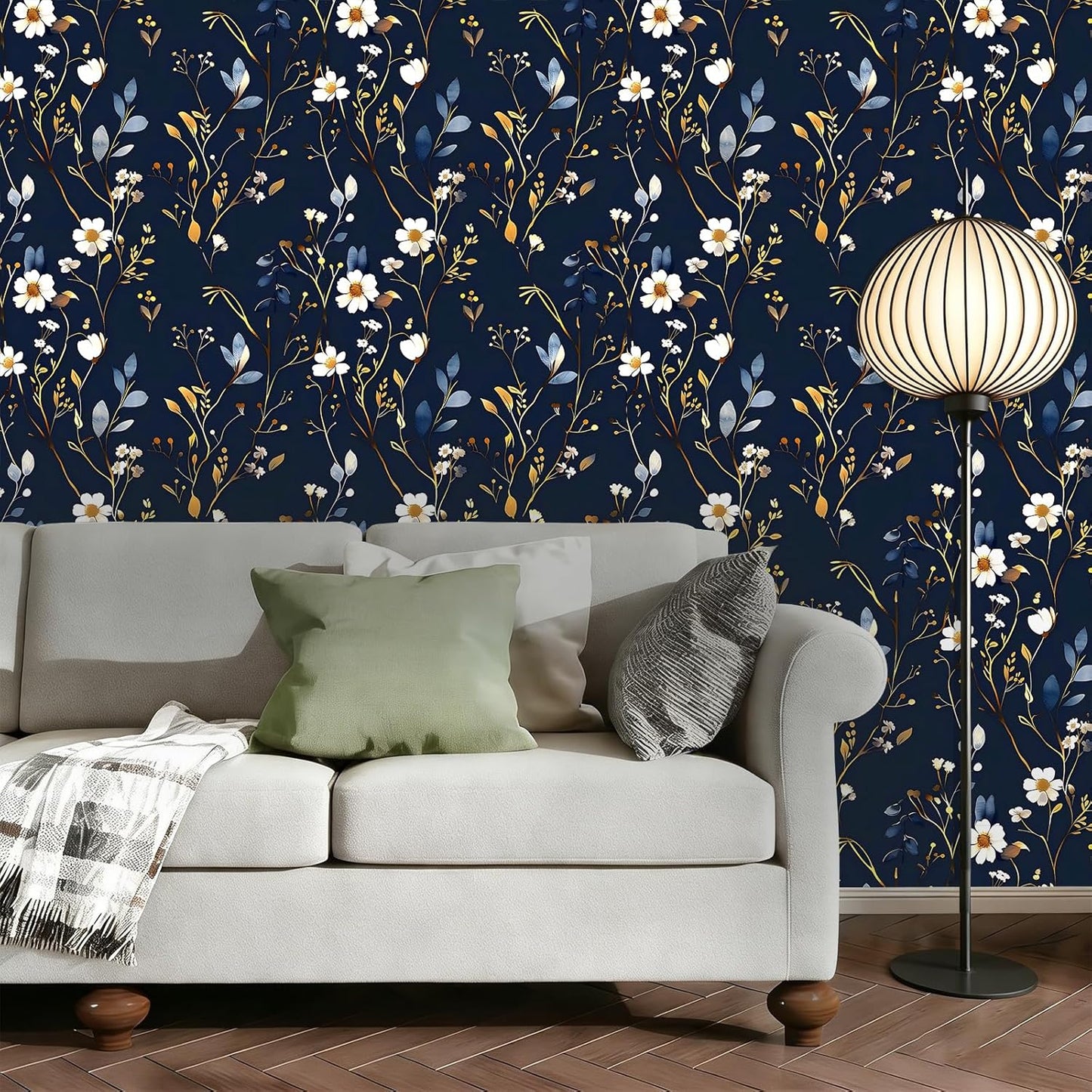 Peel and Stick Wallpaper, Soft Wildflower Botanical Contact Paper, PVC Vinyl Removable Wall Covering, Waterproof Easy-Clean, No Residue Renter Friendly, Neutral Decor, 39.4x17.3 in (Flowers2)