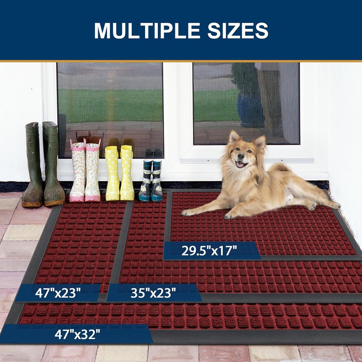 Smiry Front Door Mat Outside Entrance, Heavy Duty Natural Rubber Doormat, Non Slip, Trap Dirt and Moisture, Easy Clean, Low Profile Welcome Floor Mats for Indoor Outdoor Entry, 29.5x17 Inch, Black