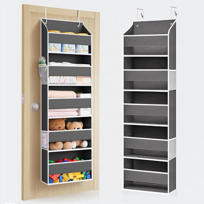 ULG 1 Pack Over Door Organizer with 5 Large Pockets 10 Mesh Side Pockets, Upgraded Linen Texture Over The Door Storage, 44 lbs Weight Capacity Hanging Storage Organizer, Ivory