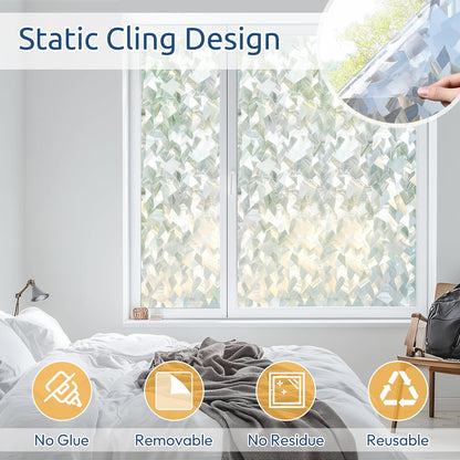 rabbitgoo Privacy Window Film Non Adhesive Frosted Glass Sun Blocking Self Static Cling Decorative for Home Kitchen Living Room, Removable and Reusable, 17.5 X 78.7 inches
