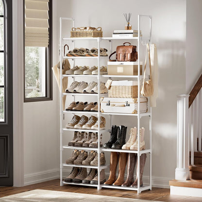 WOWLIVE 9 Tiers Large Shoe Rack Storage Organizer for Closet 50-55 Pairs Shoe Tower Unit Shelf Stackable Shoe Rack with Metal Pipes Plastic Connectors Black(SSS3B9)