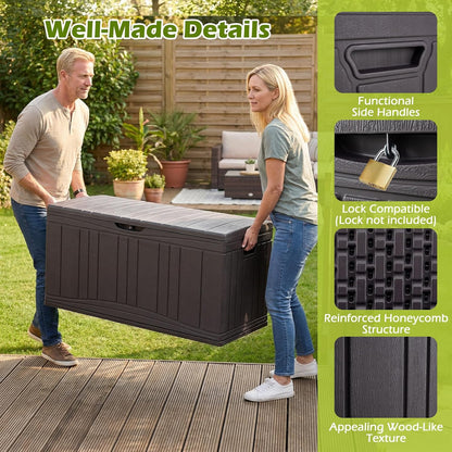 Tangkula 25 Gallon Waterproof Outdoor Storage Box with Lockable Lid | PP Resin, Wicker Patterned, Indoor Outdoor Use, Portable, Versatility, for Deck, Pool, Patio Cushions, Garden Tools