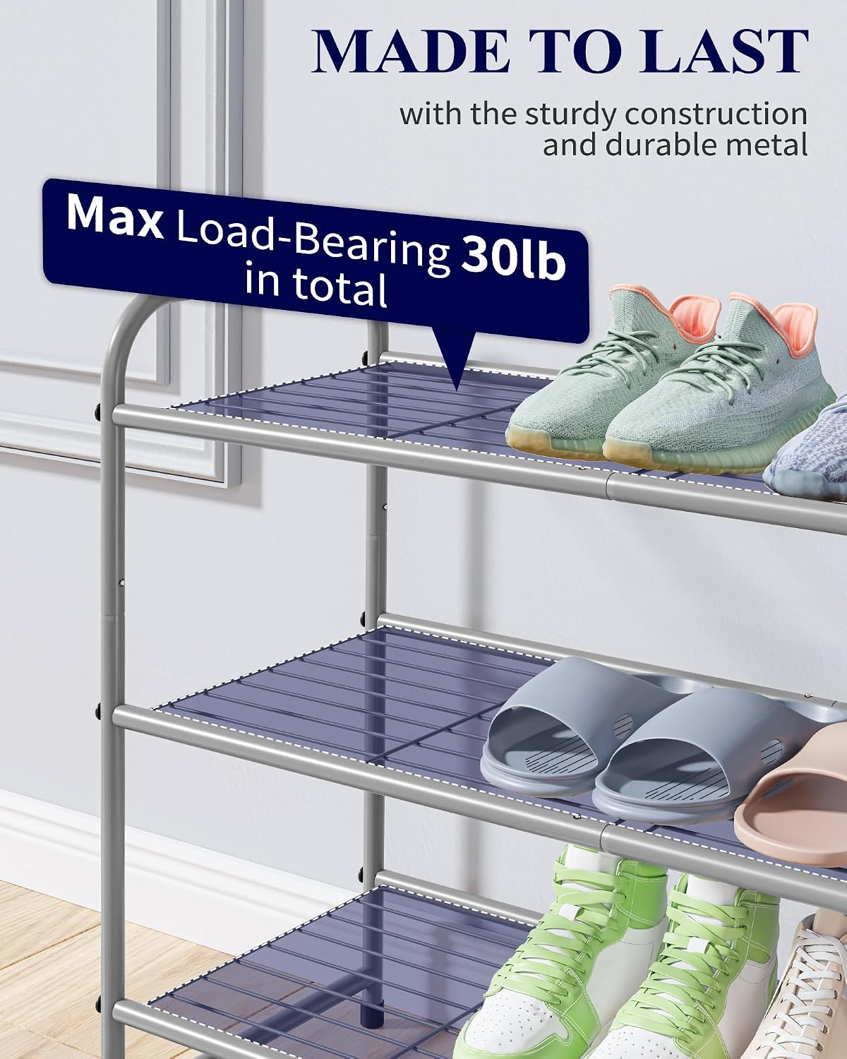 Kitsure Shoe Rack - Stainless Steel Shoe Organizer, Sturdy Shoe Rack for Closet and Front Door Entrance, Free Standing Shoe Shelf, Closet Organizers and Storage, 25.6" Wide - 3 Tier, Black