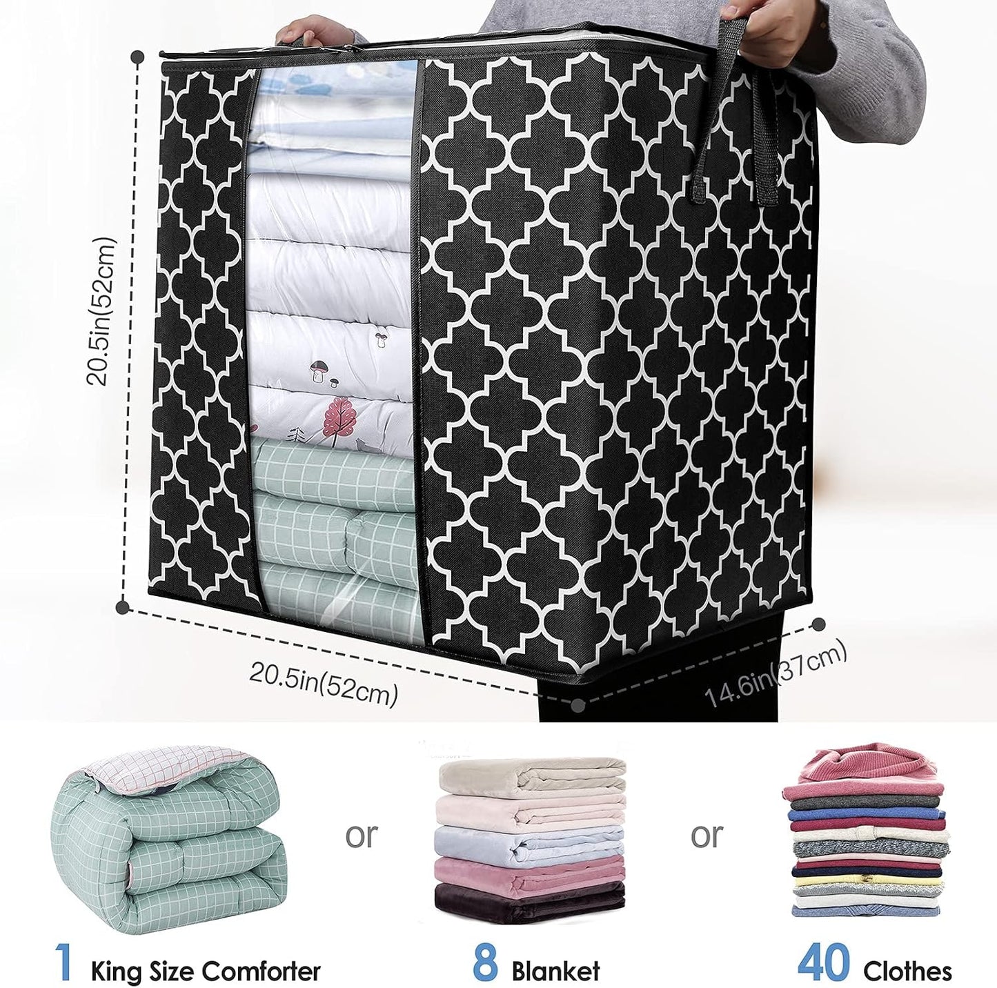 WISELIFE Storage Bags 3 Pack/100L Large Blanket Clothes Organization and Storage Containers for Comforters,Bedding, Foldable Organizer with Reinforced Handle, Clear Window, Sturdy Zippers,Gray