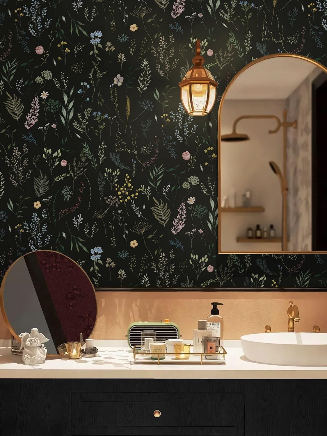 Dimoon 17.3''x78.7'' Vintage Peel and Stick Wallpaper Boho Beige Neutral Contact Paper White Floral Bird Wallpaper Removable Botanical Renter Friendly Modern Wall Paper Bedroom Bathroom Vinyl Roll