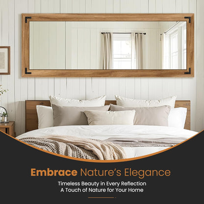 TRAHOME Full Length Mirror with Wooden Frame, 56"X22" Solid Wood Standing Floor Mirror for Farmhouse, Bathroom, Bedroom Decor, Hanging or Leaning Wall-Mounted