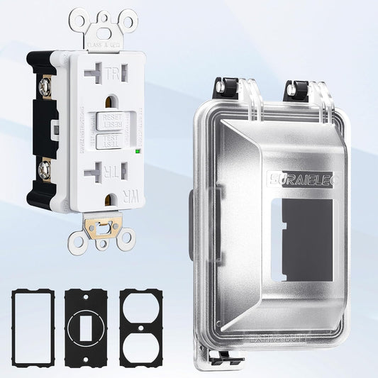 SURAIELEC Outdoor GFCI Outlet with in-Use Cover, 1-Gang Extra-Duty Lockable Cover, 20A TR WR UL Listed GFCI Receptacle, Weatherproof for Outdoor, Compatible with Existing Electrical Box, Black,1 Pack