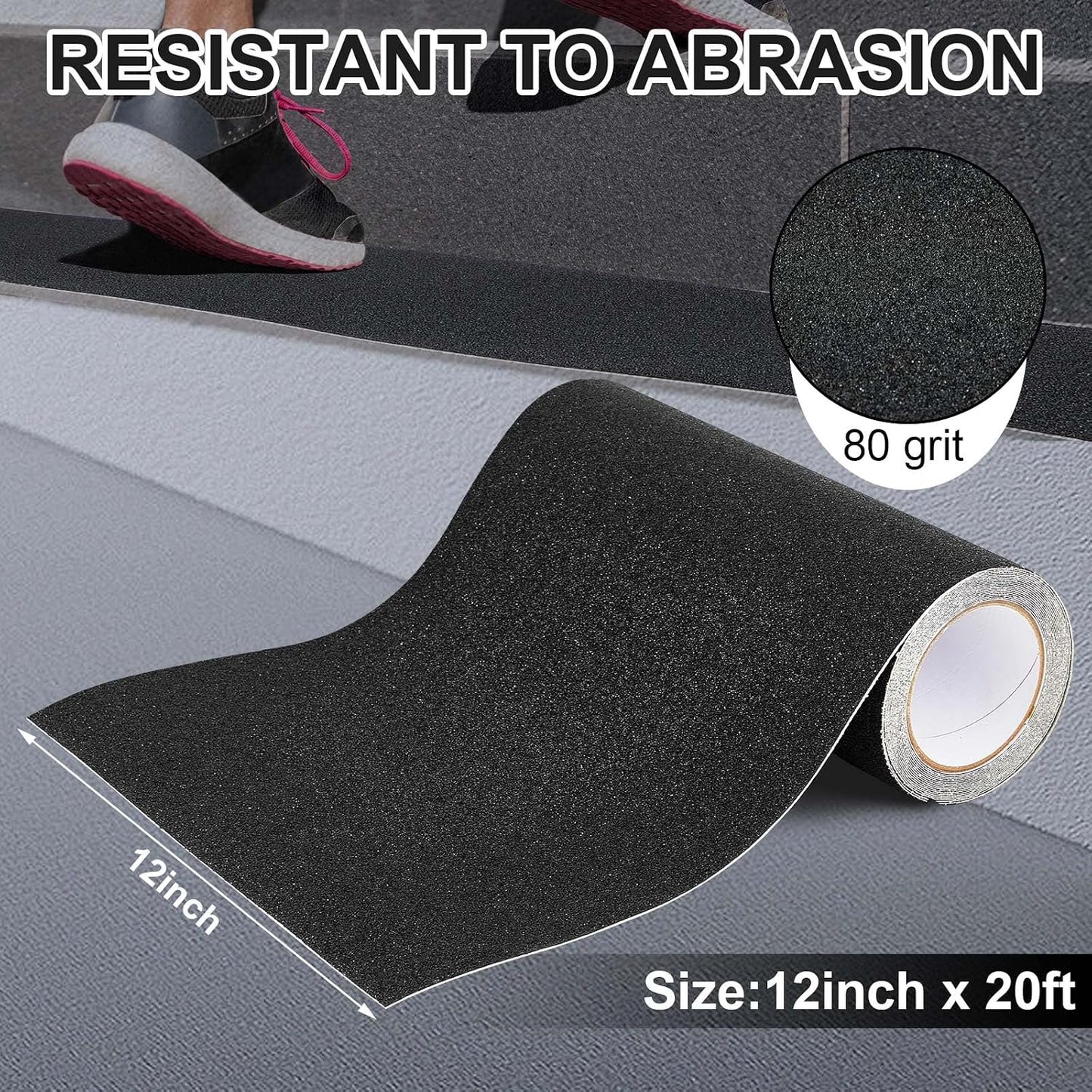 Watersay 8 Inch x 20 ft Anti Slip Traction Tape Waterproof Clear Non Skid Tape Durable Grip and Friction Stair Non Slip Strips Abrasive Adhesive for Stairs Steps Ramp Outdoor Indoor