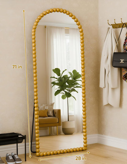 Antok 58" x 21" Arched Full Length Mirror, Antique Beaded Frame Floor Standing or Wall Mounted Mirror with Stand for Bedroom, Entryway, Brown, Luxury Style