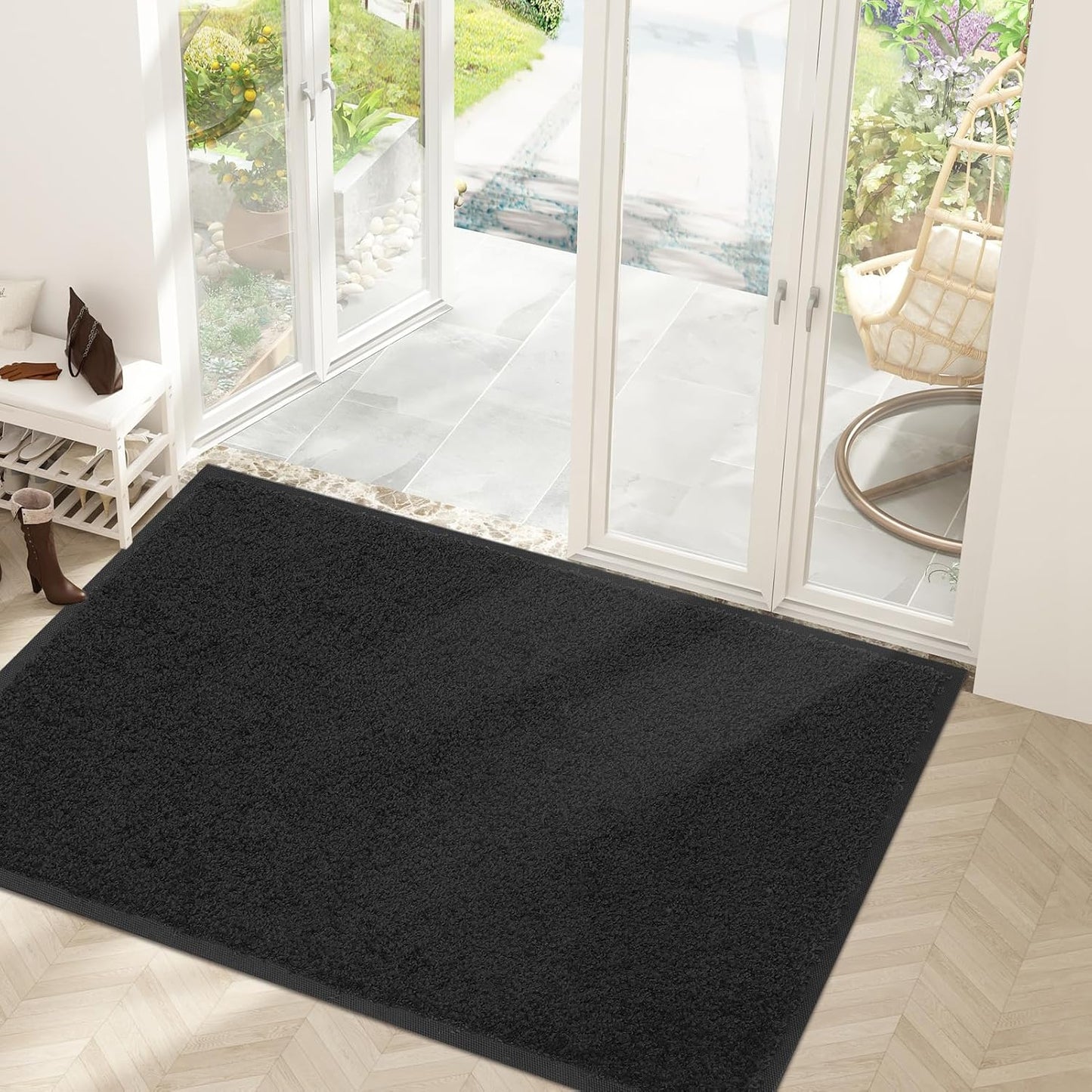 Mibao Front Door Mat, Dirt Trapper Welcome Mat for Outdoor Indoor, Non-Slip Waterproof Doormat, Durable Machine Washable Low Profile Entry Rug for Back Door Outside Patio Porch, 29.5" x 17", Grey
