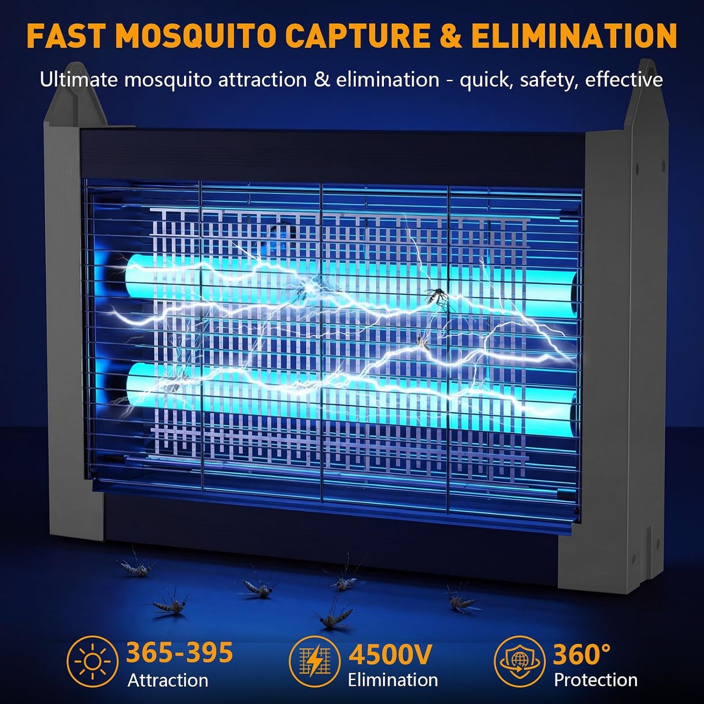 Solar Bug Zapper Outdoor, 4500V Solar Mosquito Zapper with Dual Solar Panels, 1/2 Acre Coverage Cordless Rechargeable Electric Fly Zapper, IPX5 Waterproof Mosquito Traps for Backyard, Patio, Camping