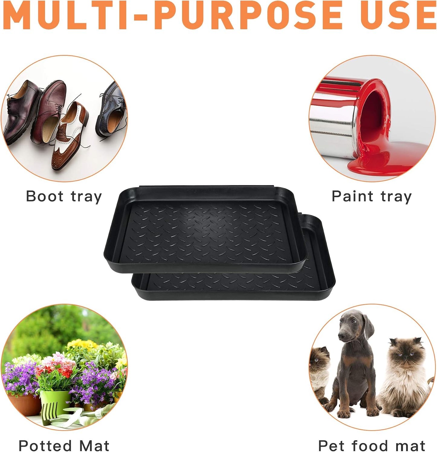 3 Packs Square Boot Tray, Akamino Plastic Utility Shoe Mat Tray for Entryway Indoor and Outdoor Use in All Seasons, 13.7x10.6x1inch,Black