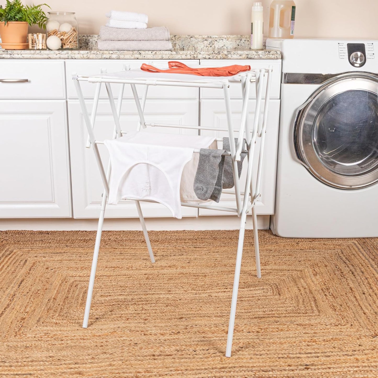 Household Essentials Clothes Drying Rack, Foldable, Expandable and Collapsible Laundry Drying Rack, Silver