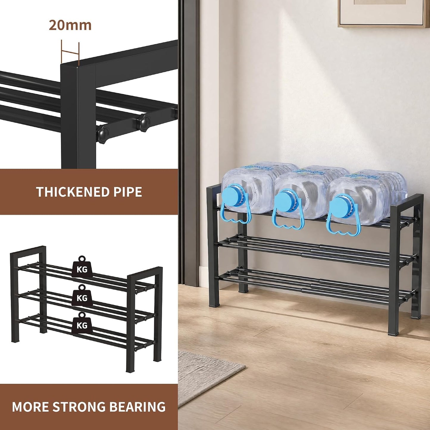 2 Tier Shoe Rack - Expandable Shoe Organizer for Closet, Adjustable Metal Shoe Shelf Storage, Stackable Long Shoe Stand Holder for Garage, Entryway, Door Entrance