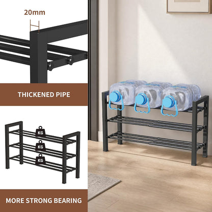 2 Tier Shoe Rack - Expandable Shoe Organizer for Closet, Adjustable Metal Shoe Shelf Storage, Stackable Long Shoe Stand Holder for Garage, Entryway, Door Entrance