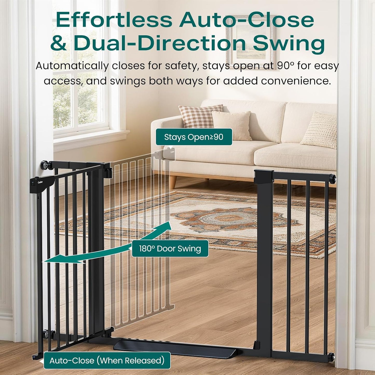 Cumbor 30-46" Baby Gate for Stairs, Mom's Choice Awards Winner-Auto Close Dog Gate for The House, Gifts for Mom, Easy Install Pressure Mounted Pet Gates for Doorways, Black