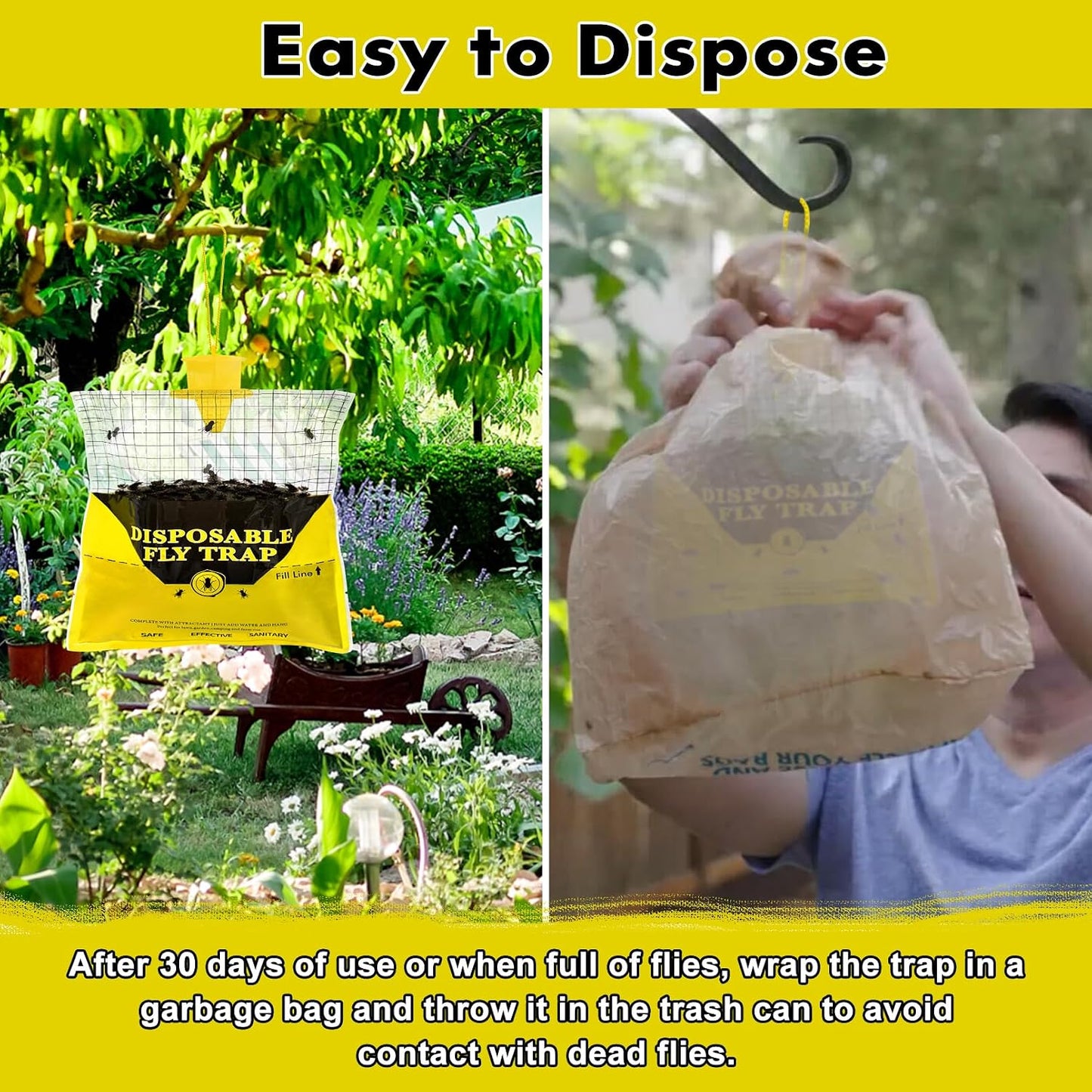 Glovv Fly Traps Outdoor Hanging with Fly Bait, 8 Pack Disposable Bags Hunter Ranch Trap, Pre-Baited Flies Bags Flies Control Bug Catcher Killer Repellent for Stable Horse Barn & Farm, All Filth Flies