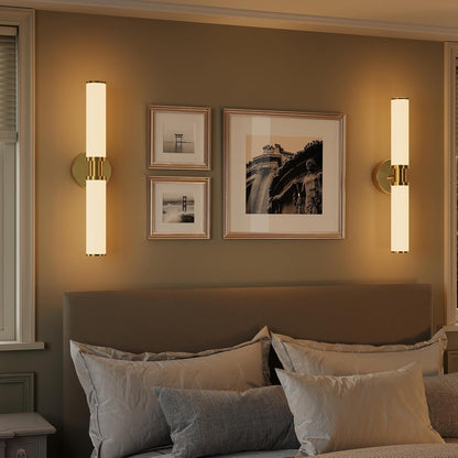 Wireless Wall Sconces with Remote Control, Battery Operated Wall Sconce Set of 2 with Timer, Gold Rechargeable Dimmable Glass Wall Lights for Living Room Bedroom Hallway Entryway 3000K, 20.5 Inch