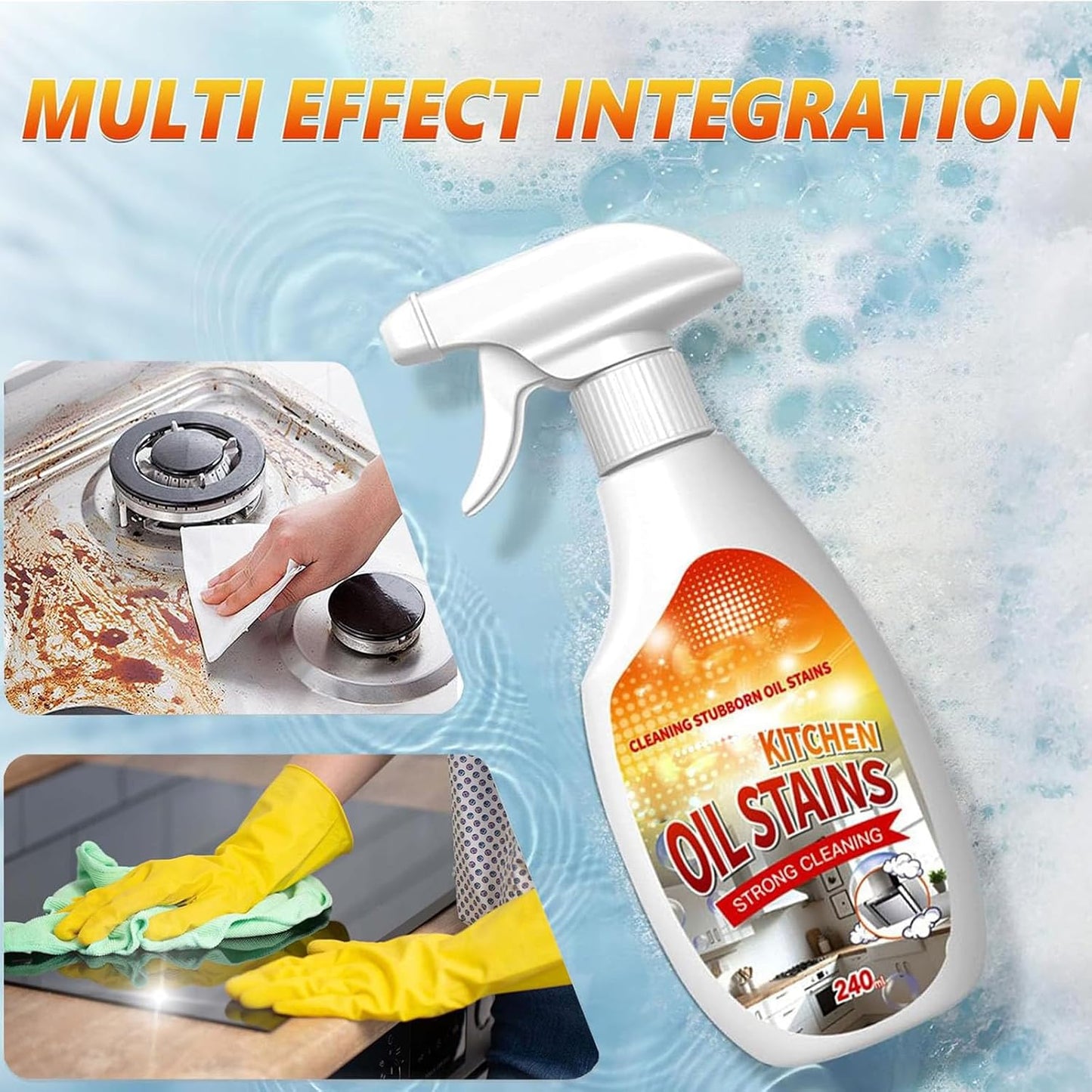 Clean Up Kitchen Oil Stains Spray, FIELL Oil Stains Clean Up Kitchen, Heavy Oils Stain Cleaner Kitchens, Degreaser Cleaning Heavy Duty, Multi Functiona Foam Cleaning Spray, 240ML/8.45OZ (2PC)