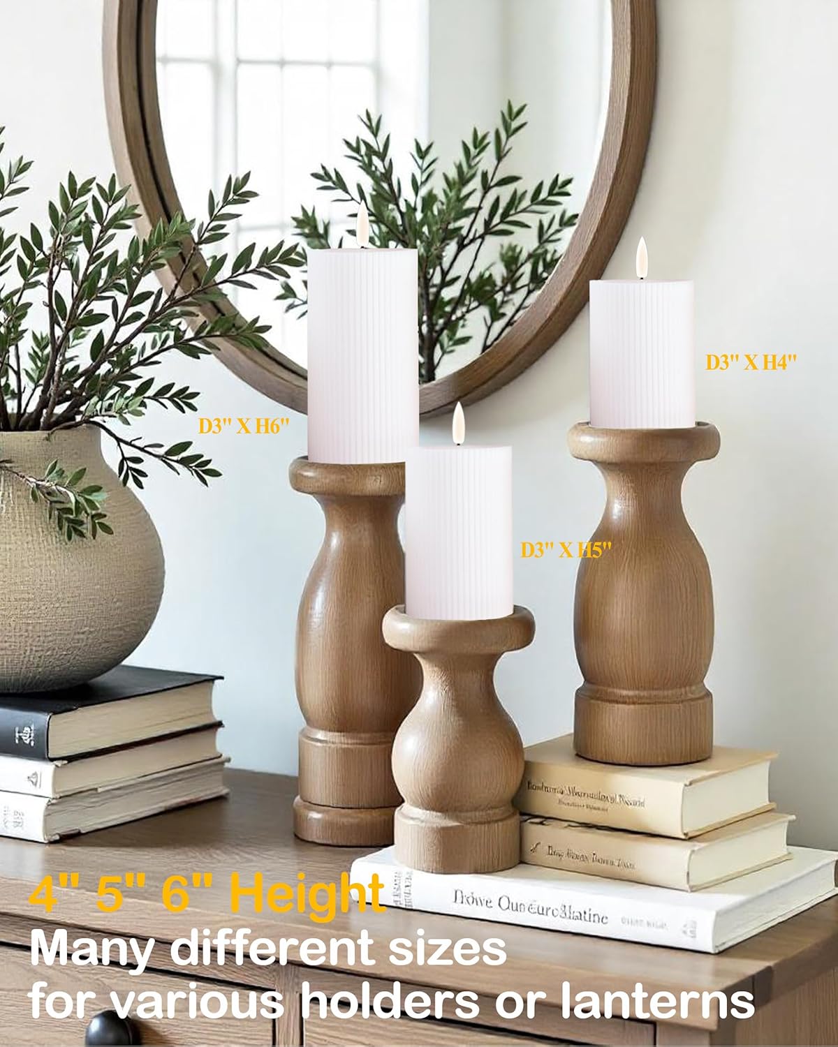 Gmnee 3"x4" White Ribbed Flameless Candles - Remote Control & Timer, Set of 3 Large Real Wax Pillar Flickering Battery LED Candles for Table, Fireplace and Mantel Decor