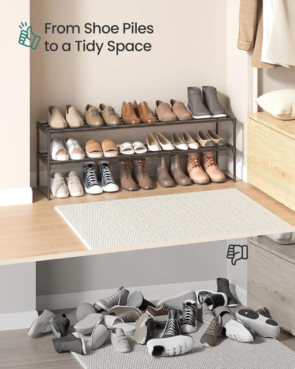 SONGMICS Shoe Rack, 6-Tier Shoe Organizer, Metal Storage Shelf, Upright or Upside Down, for 24-30 Pairs, Stackable, for Entryway, 11.8 x 36.2 x 42.7 Inches, Black ULSA306BH01