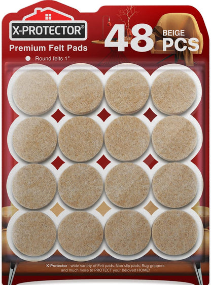 Felt Furniture Pads X-PROTECTOR - 48 Premium Floor Protector Chair Felts for Feet Wood Floors Best Hardwood Protect Your Hard Floors! (Brown)