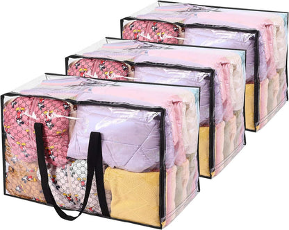 Vieshful 3 Pack Clear Clothes Storage Bag, 40L Plastic Blanket Storage Bag with Zipper, Foldable Closet Organizer, Moving bags for Comforter, Blanket, Bedding, Duvet, Toys