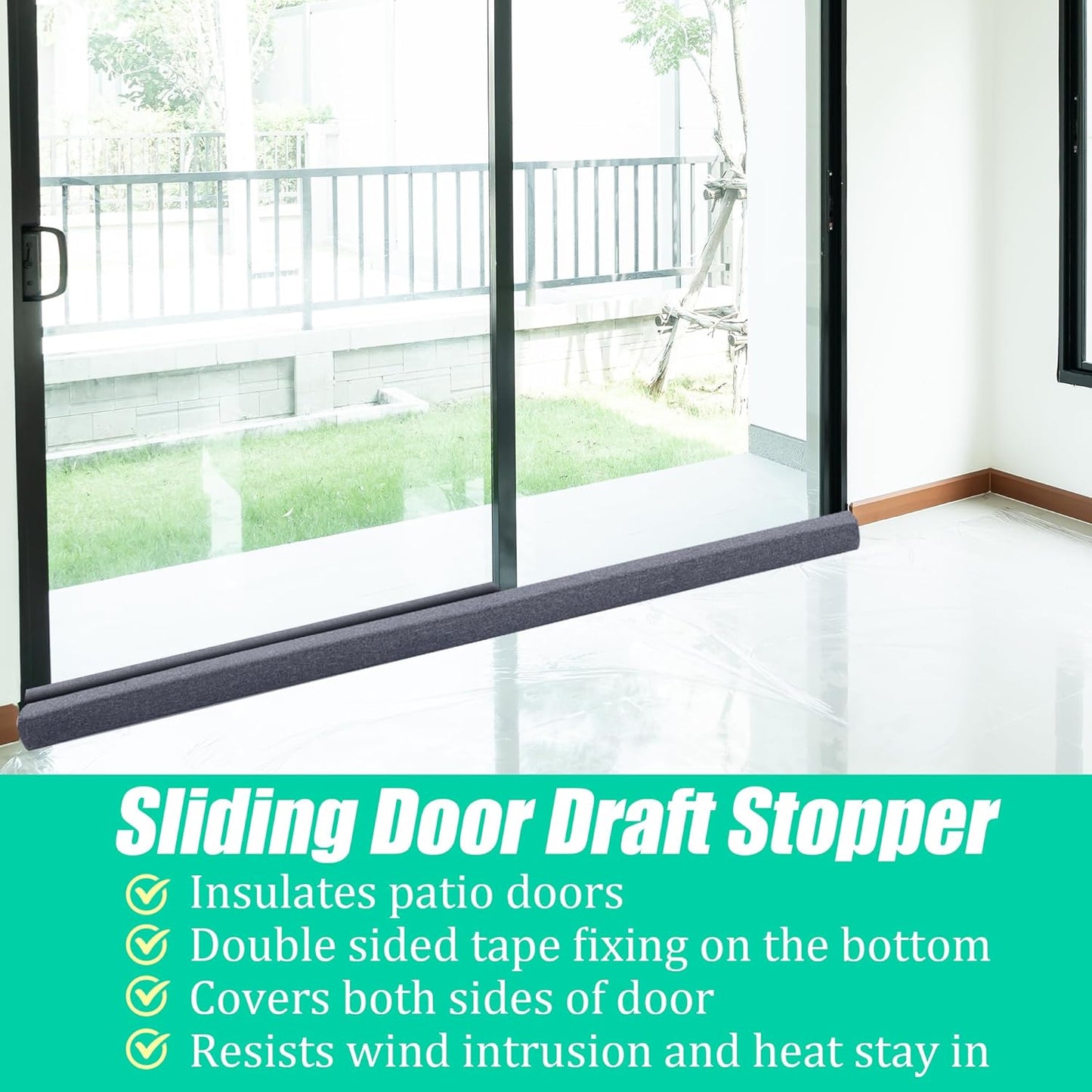 BALAPET 2 Pcs Door Draft Stopper,Sliding Door Draft Stopper Glass Door Draft Blocker, Patio Under Door Draft Stopper Winter Door Insulation Strip Provides Door Insulation and Weather Stripping