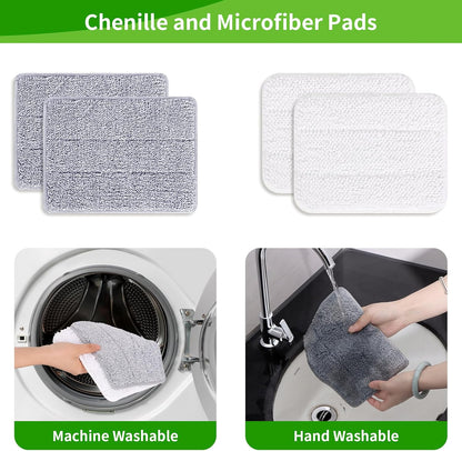 Baseboard Cleaner Tool with Handle, 3 in 1 Wall Cleaner Mop with Long Handle, 360° Rotatable Wall Mop with 4 Replacement Microfiber Chenille Pads for Wall Floor Baseboards Cleaning