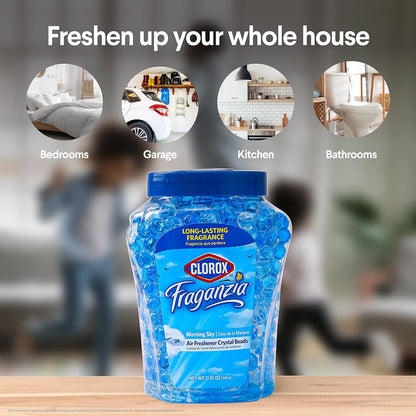 Clorox Fraganzia Crystal Beads Air Freshener, Long Lasting Room Deodorizer and Odor Eliminator Gel Beads to Freshen Home, Car, or Office, Fresh Ocean Breeze Scent, 12 Fl Oz - 2 Pack