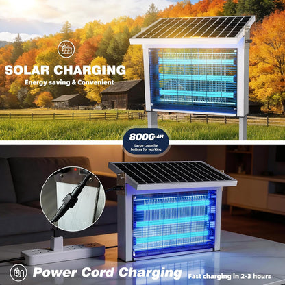 Powerful Large Solar Bug Zapper for 3000 sq.ft with 13FT Extension Cord | Rechargeable Outdoor Mosqutio Killer with 13W Solar Panel, Waterproof Solar Bug Zapper for Patio Garden Backyard RV Camping
