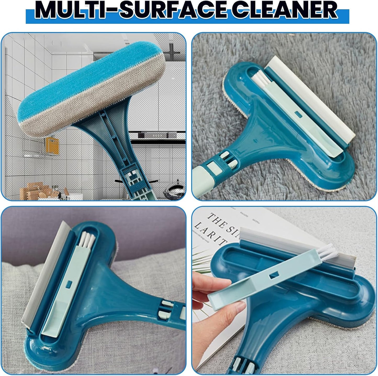 Window Screen Cleaning Brush,Upgraded 2-in-1 Window Screen Cleaner Tool | with Squeegee and Removable Dust Brush,Windows,Doors,Porch & Glass Screens (Blue)