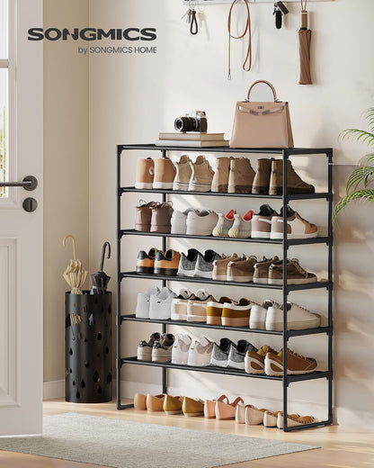 SONGMICS Shoe Rack, 6-Tier Shoe Organizer, Metal Storage Shelf, Upright or Upside Down, for 24-30 Pairs, Stackable, for Entryway, 11.8 x 36.2 x 42.7 Inches, Black ULSA306BH01