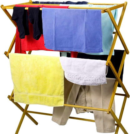 Home-it Wooden Clothes Drying Rack for Laundry - Collapsible Folding Bamboo Laundry Drying Rack for Drying Clothes - Heavy Duty Pre Assembled