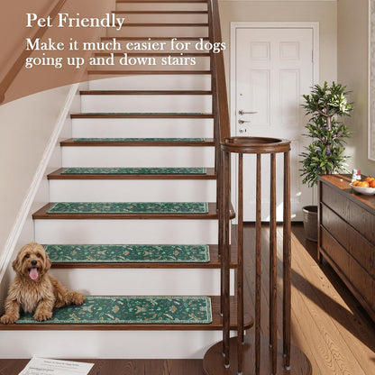 OJIA Insect Print Stair Treads Non Slip Stair Runners for Wooden Steps Indoor, 15PCS 8"x30" Rubber Backing Carpet Treads for Wood Stairs Staircase Step Treads for Kids & Dogs, Stair Covers, Black