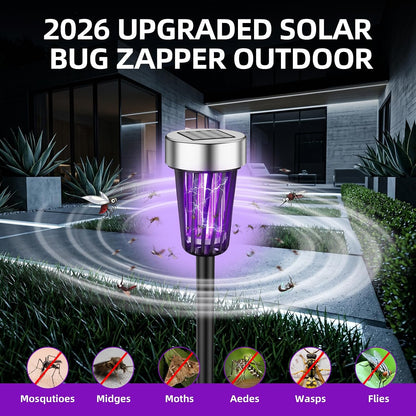 2026 Solar Bug Zapper Outdoor Waterproof Mosquito Repellent Outdoor Patio Mosquito Trap & Killer for Garden, Farm, Backyard, Solar Powered Fly Zapper for Small Flying Insect, Flies, Gnats, Moths(4)
