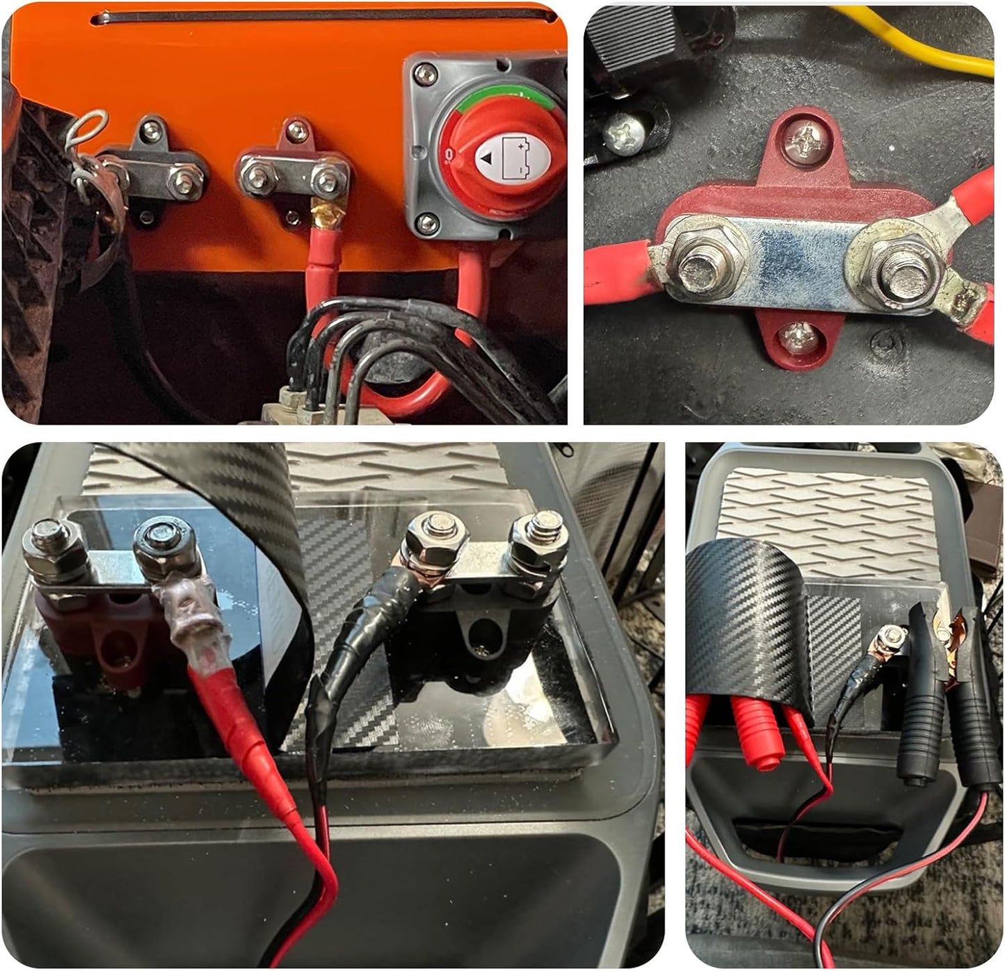 2PCS 12V Battery Terminal Distribution Blocks, M8 Dual Stud Bus Bar Terminal Block with Top Post Adapter, 5/16" Power Distribution Block Positive Negative, Fit for Car Truck Boat
