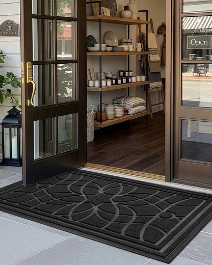 DEXI Front Door Mat Outside Entrance, Heavy Duty Non Slip Low Profile Doormat for Entryway, Trap Dirt and Moisture Welcome Mats, Easy Clean, Patio, Garage, 3x2, Blue