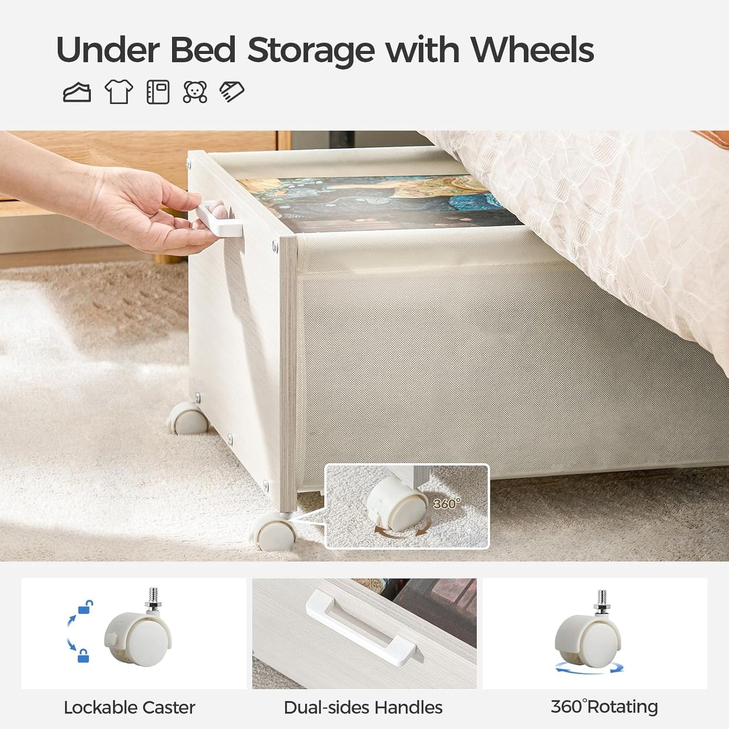 FOUCSSOMEI Under Bed Storage with Wheels, Wooden Under Bed Drawers On Wheels, Rolling Under Bed Shoe Storage, Space Saving, Rustic Brown,30L
