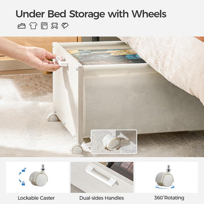 FOUCSSOMEI Under Bed Storage with Wheels, Wooden Under Bed Drawers On Wheels, Rolling Under Bed Shoe Storage, Space Saving, Rustic Brown,30L