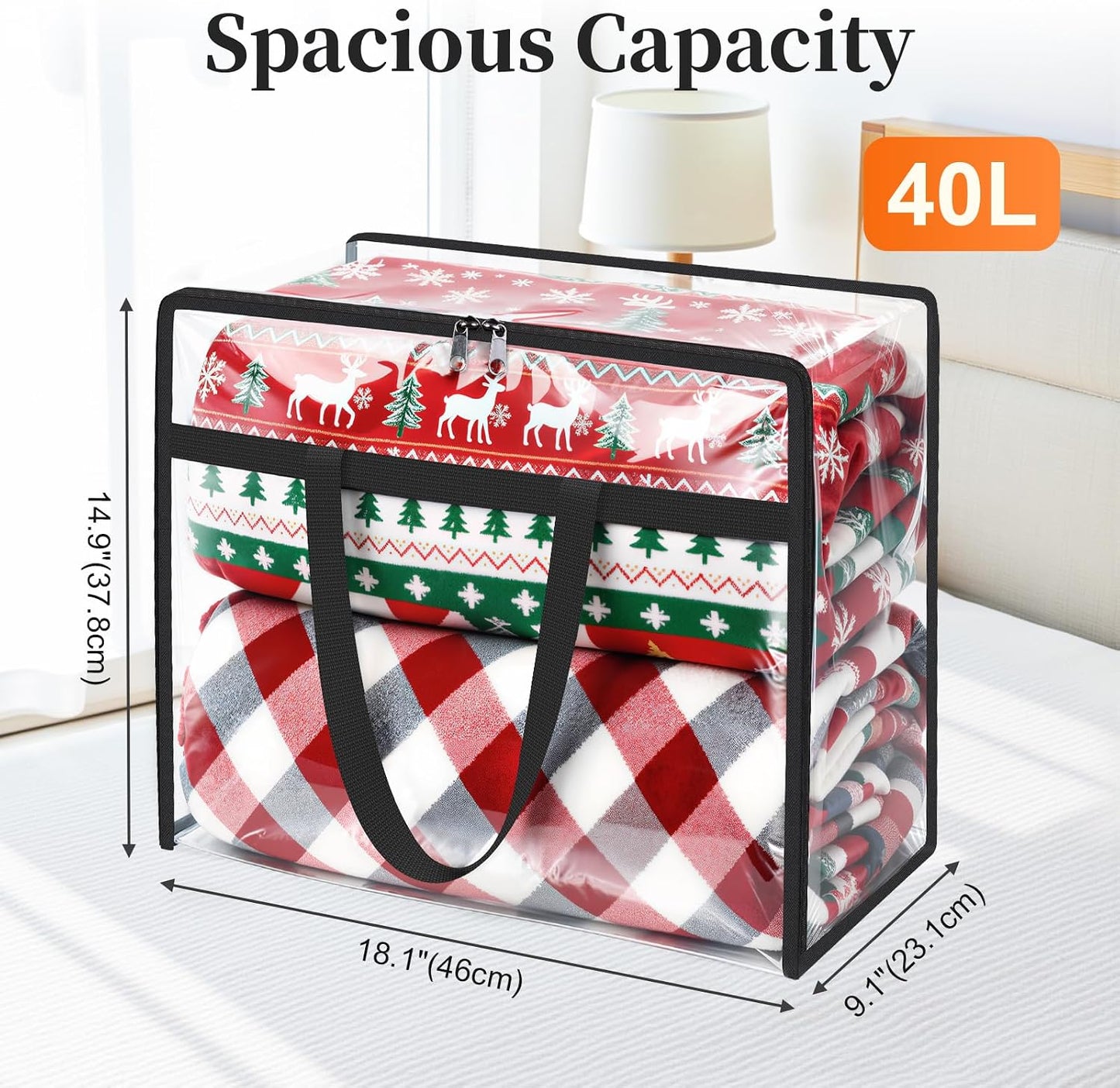 SpaceTrove Clear Storage Bags, 4 Pack Under Bed Storage and Closet Organizers Containers, Vinyl Foldable Heavy-Duty Moving Bags with Zippers for Comforter, Bedding, Duvet, Blanket & Toy Storage, 40L