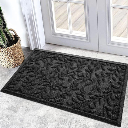 Bulijojo Sturdy Front Entrance Doormats,Durable Heavy Duty Welcome Mat,Thick Absorbent Natural Rubber Non Slip Mat,Easy Clean Entryway Mat 17x30 Inch Leaves Green