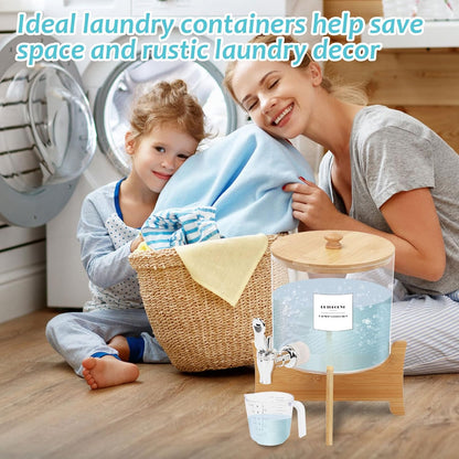 2.5L Laundry Detergent Dispenser, Laundry Liquid Dispenser with Stainless-Steel Tap, Liquid Soap Fabric Softener Container for Laundry Room (Round Large)