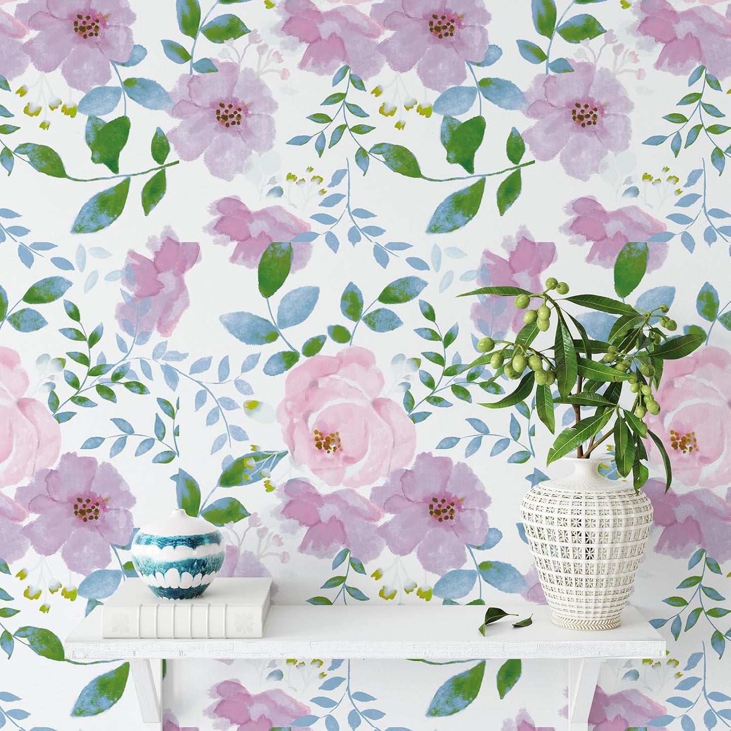Removable Peel and Stick Wallpaper Boho 17.5 x 118 in Floral for Bedroom Bathroom Easy Peel Off Stick on Wallpaper Contact Paper Renter Friendly Wall Paper