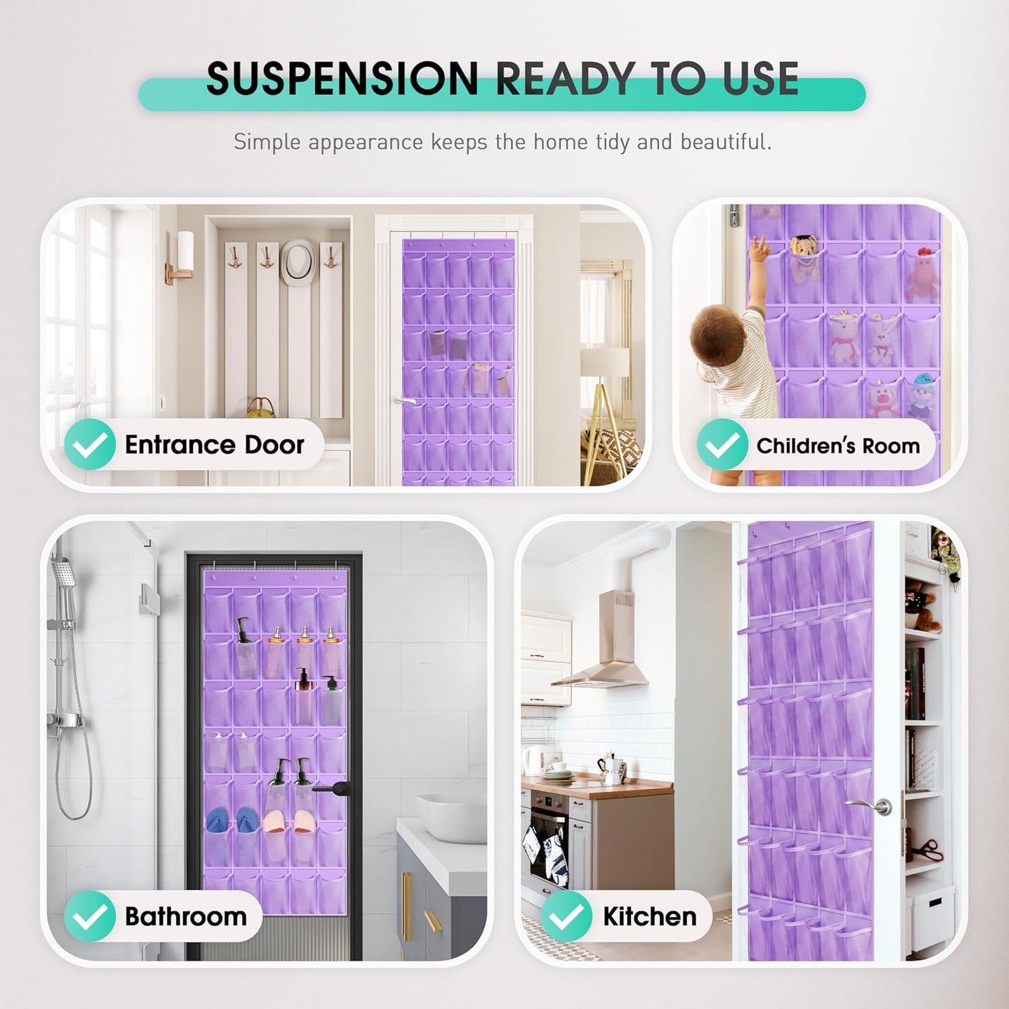 WVM Over the Door Shoe Organizer with 35 Breathable Mesh Pockets, Hanging Shoe Organizer for Door with 4 Metal Hooks, Large Capacity Closet Storage for Shoes, Accessories, Grey