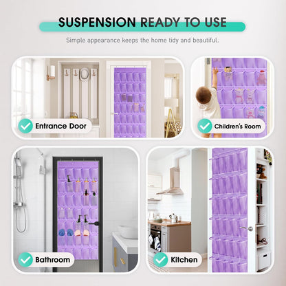 WVM Over the Door Shoe Organizer with 35 Breathable Mesh Pockets, Hanging Shoe Organizer for Door with 4 Metal Hooks, Large Capacity Closet Storage for Shoes, Accessories, Grey