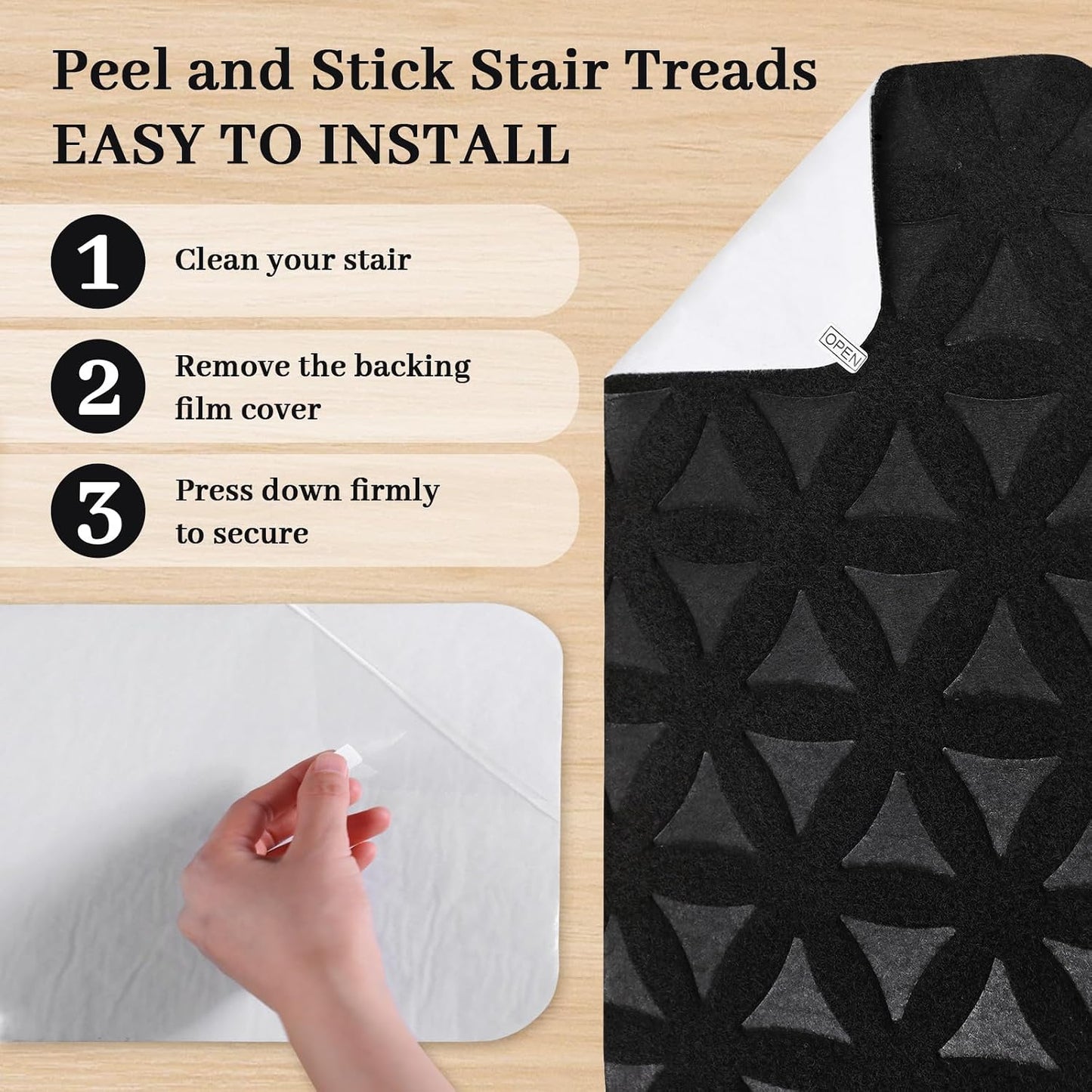 RIOLAND Stair Treads Carpet Non-Slip Indoor Stair Runners for Wooden Steps, Stair Rugs for Kids and Dogs, Set of 15, 8" X 30", Gray